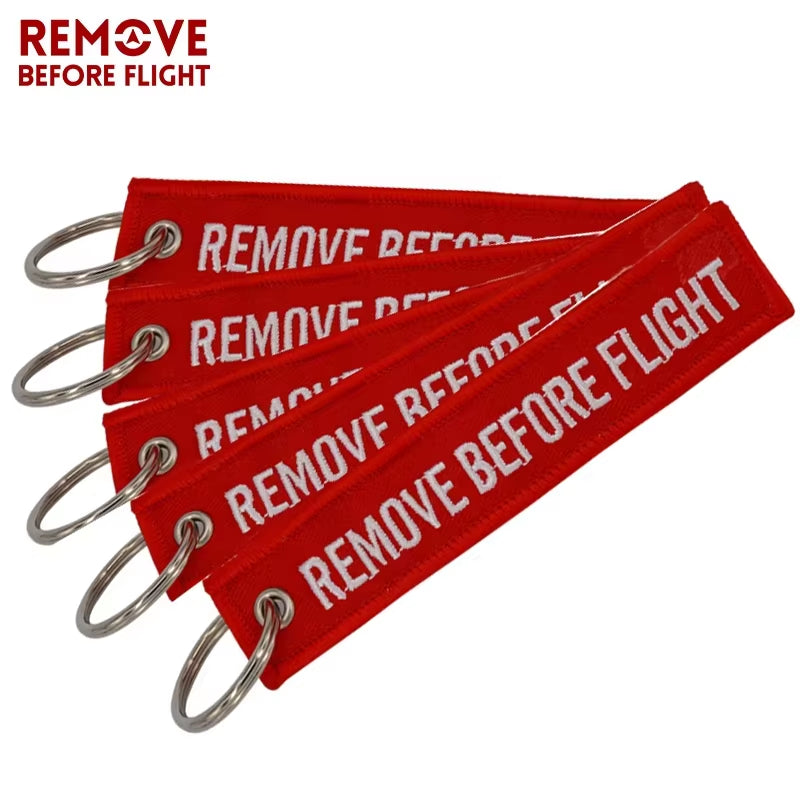 5PCS Remove before Flight Car Key Chain Embroidery Aviation Gifts Keyring Key Tag Holder for Motorcycles Keychain