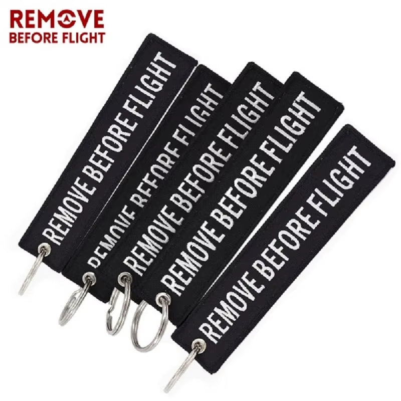 5PCS Remove before Flight Car Key Chain Embroidery Aviation Gifts Keyring Key Tag Holder for Motorcycles Keychain