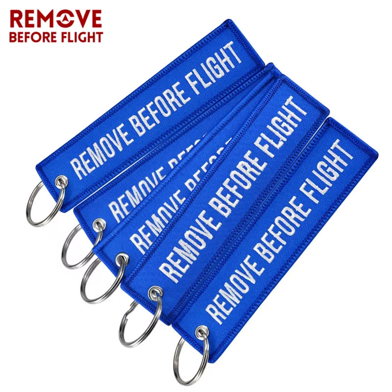 5PCS Remove before Flight Car Key Chain Embroidery Aviation Gifts Keyring Key Tag Holder for Motorcycles Keychain