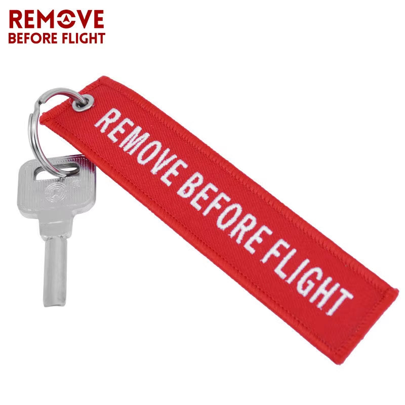 5PCS Remove before Flight Car Key Chain Embroidery Aviation Gifts Keyring Key Tag Holder for Motorcycles Keychain