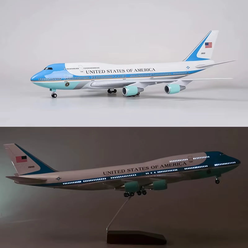 Air Force One Boeing 747 Model - 1:150 Scale, 18.5 Inches Long, LED Illuminated, Highly Detailed Resin Construction