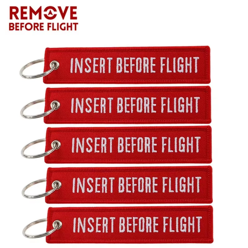 5PCS Remove before Flight Car Key Chain Embroidery Aviation Gifts Keyring Key Tag Holder for Motorcycles Keychain