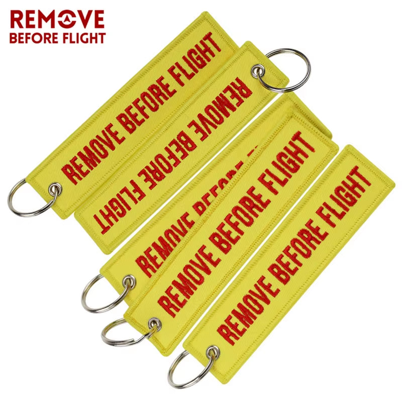 5PCS Remove before Flight Car Key Chain Embroidery Aviation Gifts Keyring Key Tag Holder for Motorcycles Keychain