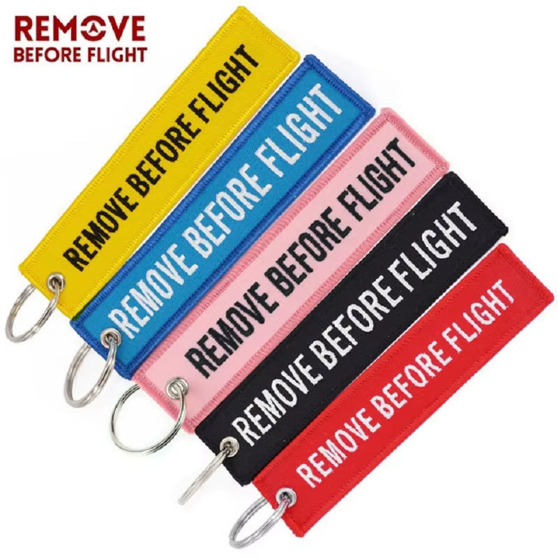 5PCS Remove before Flight Car Key Chain Embroidery Aviation Gifts Keyring Key Tag Holder for Motorcycles Keychain