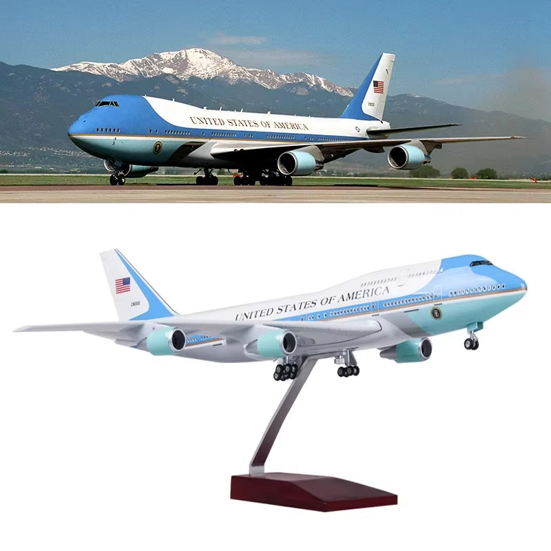 Air Force One Boeing 747 Model - 1:150 Scale, 18.5 Inches Long, LED Illuminated, Highly Detailed Resin Construction