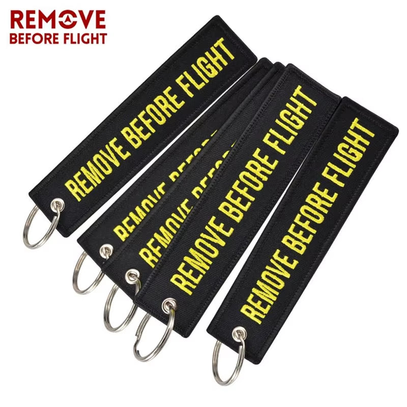 5PCS Remove before Flight Car Key Chain Embroidery Aviation Gifts Keyring Key Tag Holder for Motorcycles Keychain
