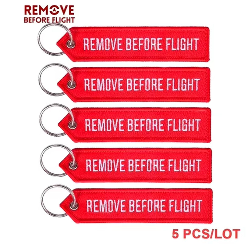 5PCS Remove before Flight Car Key Chain Embroidery Aviation Gifts Keyring Key Tag Holder for Motorcycles Keychain