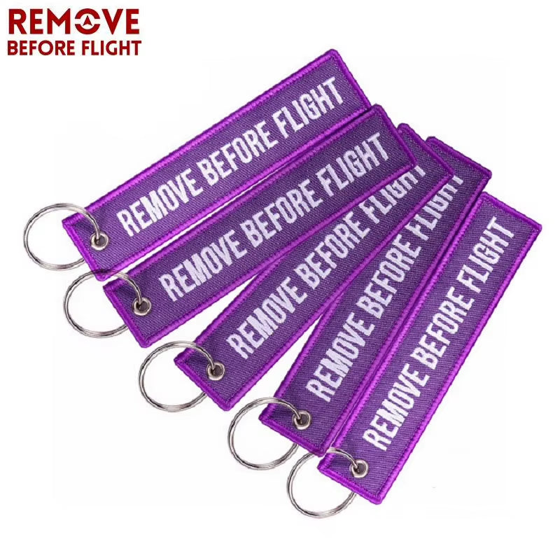 5PCS Remove before Flight Car Key Chain Embroidery Aviation Gifts Keyring Key Tag Holder for Motorcycles Keychain