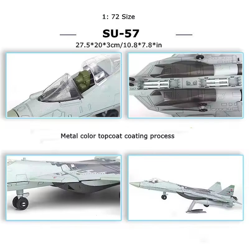 1/72 Scale Russian Sukhoi SU-57 Fighter Jet Model - Diecast Metal and ABS Military Simulation Gift