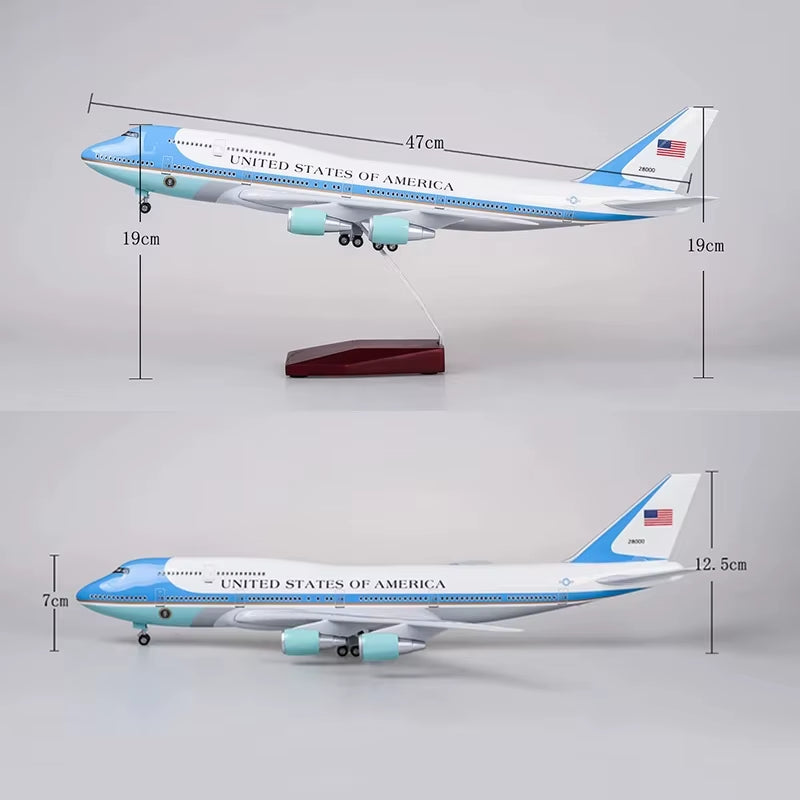 Air Force One Boeing 747 Model - 1:150 Scale, 18.5 Inches Long, LED Illuminated, Highly Detailed Resin Construction