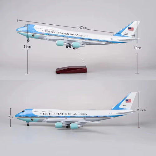 Air Force One Boeing 747 Model - 1:150 Scale, 18.5 Inches Long, LED Illuminated, Highly Detailed Resin Construction