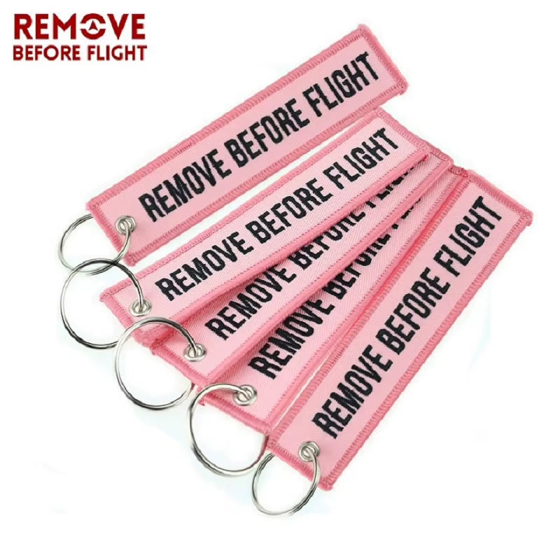 5PCS Remove before Flight Car Key Chain Embroidery Aviation Gifts Keyring Key Tag Holder for Motorcycles Keychain